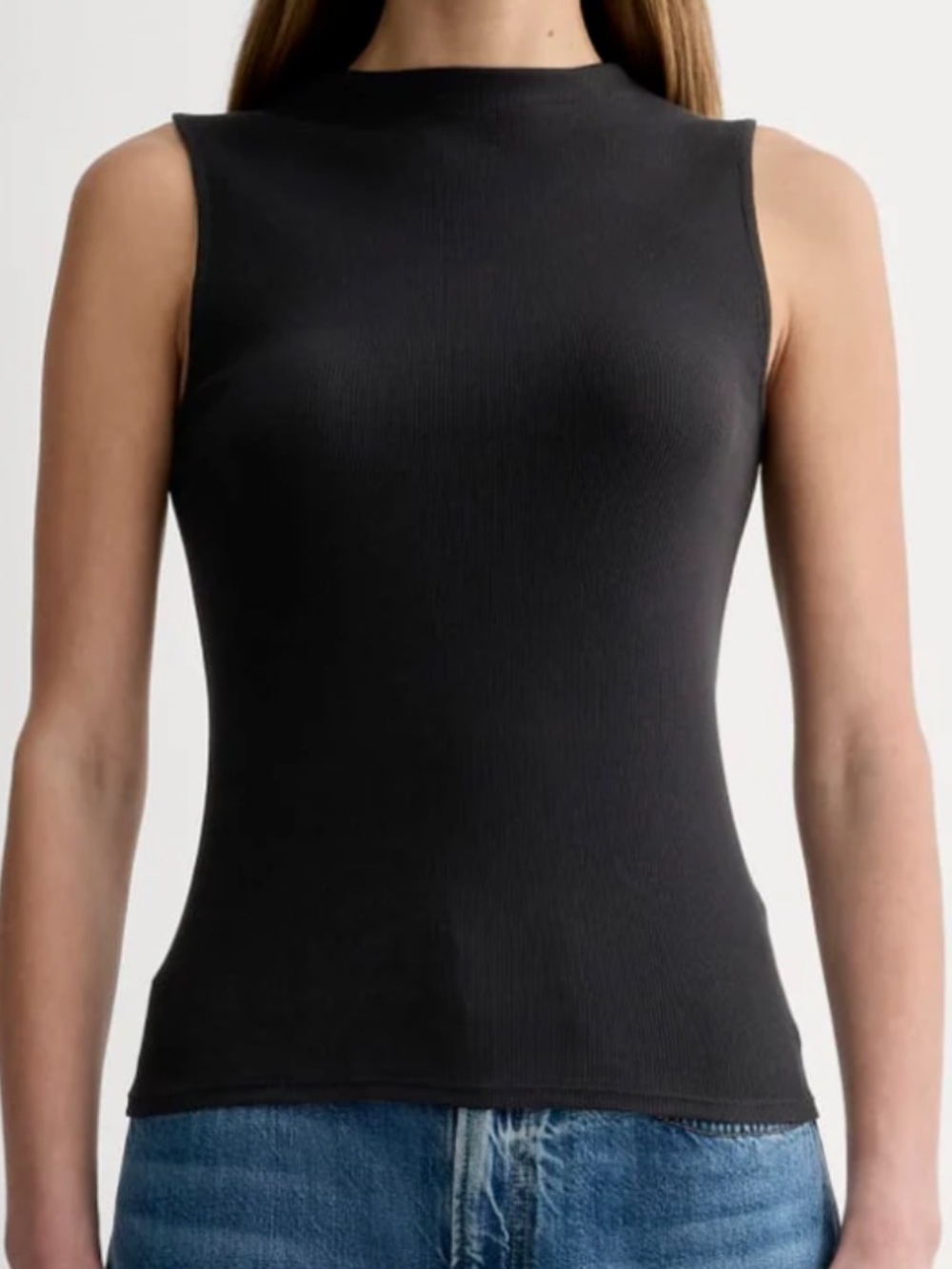 Everlane Black Sleeveless Ribbed Mock-Neck Tank